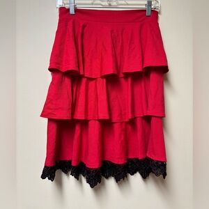 Amanda Uprichard Candy Apple Red Tiered Skirt with Black Sequined Bottom Small